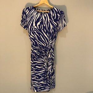 Diane Von Furstenberg Blue and White Zebra Print Midi Dress